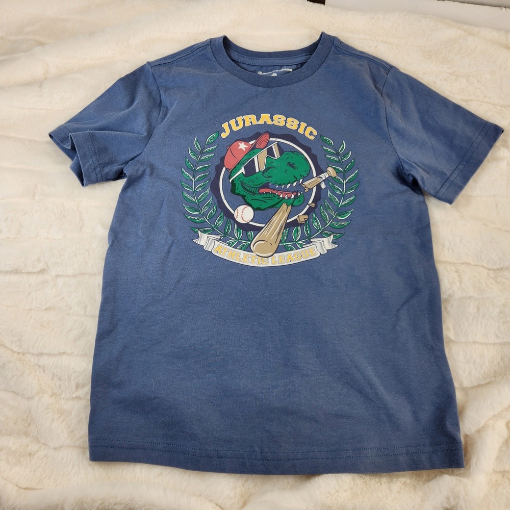 Tommy Bahama Kids Blue Jurassic Athletic League Dinosaur Graphic T-Shirt Sz 5/6